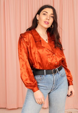 VINTAGE 80S JAEGER SATIN BLOUSE IN ORANGE