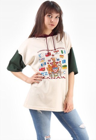 HOODED SHIRT CANADIAN CITY FLAG PRINT PATRIOTIC TEE