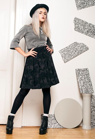 80S VINTAGE PLEATED VELVET SKIRT