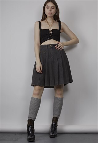 RARE VINTAGE 90'S MOSCHINO DARK GREY DENIM PLEATED SKIRT