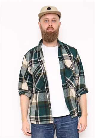 VINTAGE GREEN CHECK FLANNEL SHIRT