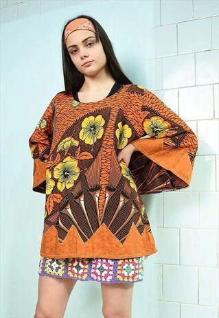 VINTAGE 90S FESTIVAL BOHO HIPPIE FLORAL BLOUSE TUNIC TOP