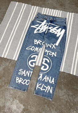 Levi's 501 Stussy Painted Custom Blue Denim Jeans