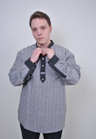 80S GREY WORK SWEATSHIRT, VINTAGE MINIMALIST BUTTON SHIRT