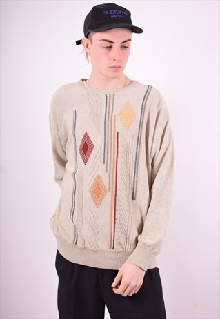 GABICCI MENS VINTAGE JUMPER SWEATER XL BEIGE 90'S