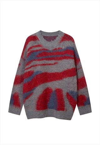 ABSTRACT FUZZY SWEATER KNITTED FLUFFY 80S INSPIRED JUMPER 