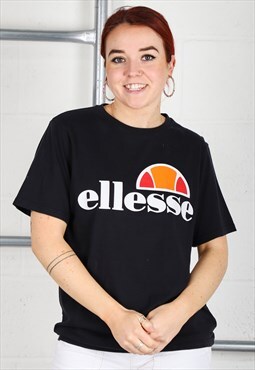 Vintage Ellesse T-Shirt in Black Short Sleeve Tee Size 10