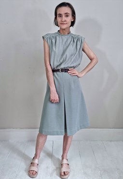 Vintage 70's Muted Green Box Pleat Dress