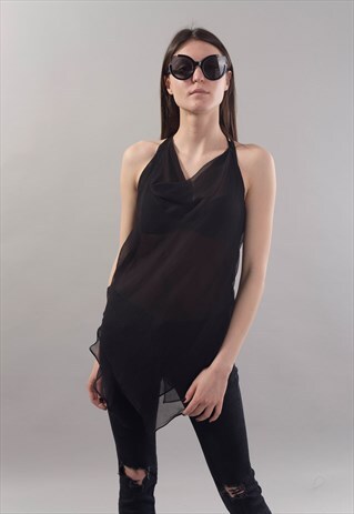 OVERSIZED BLACK TOP/BACKLESSTUNIC/CREPE SILK BLOUSE/ F1805