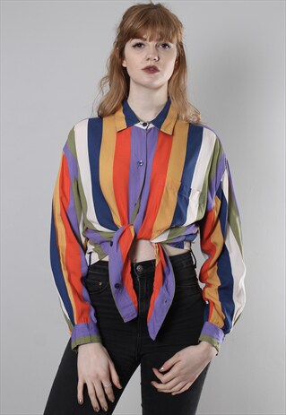 VINTAGE 80S STRIPED CROPPED TIE SHIRT