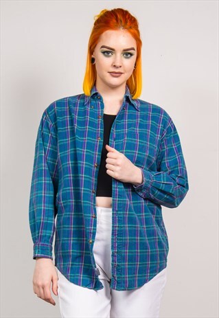 VINTAGE 90'S BLUE CHECKED LONG SLEEVE SHIRT