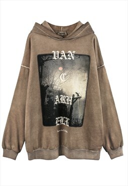 Flame hoodie fire print pullover grunge punk jumper in black