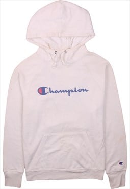 Vintage 90's Champion Hoodie Spellout Pullover White Medium