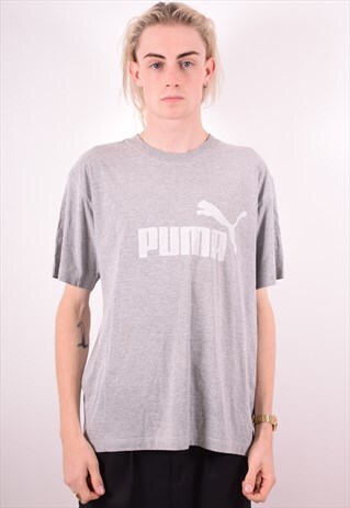 PUMA MENS VINTAGE T-SHIRT TOP MEDIUM GREY 90S