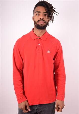 ADIDAS MENS VINTAGE POLO SHIRT LONG SLEEVE LARGE RED 90S