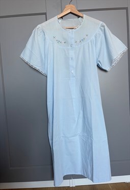 Vintage Baby Blue Cotton Midi Night Gown