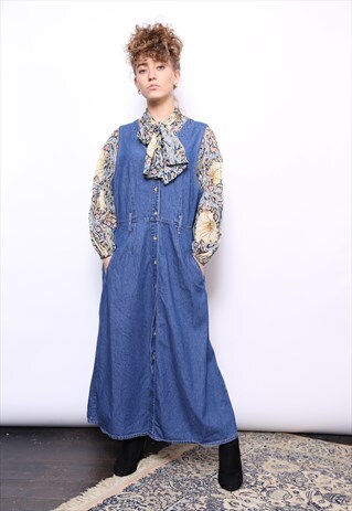 VINTAGE 90S BLUE DENIM MIDI DRESS