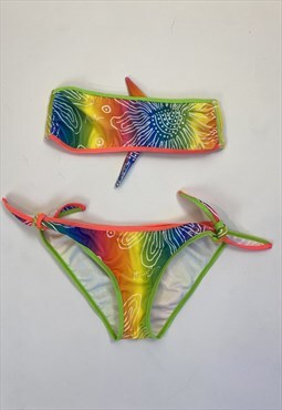 Y2K rainbow bandeau bikini