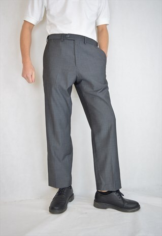 VINTAGE GREY WOOL CLASSIC SUIT STRAIGHT TROUSERS