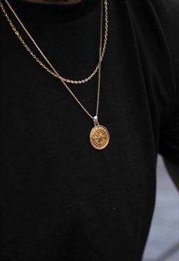 54 Floral 18" Compass Pendant Necklace Chain - Gold