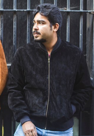 BLACK SUEDE BOMBER JACKET