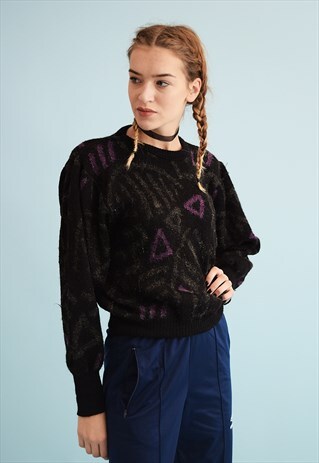 80'S RETRO ABSTRACT PATTERN SLOUCHY MOMS KNIT JUMPER