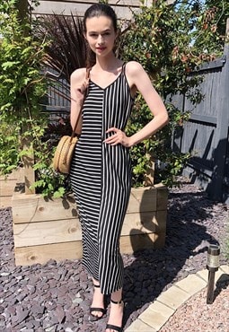 Strappy Maxi Dress in Black and White Stripe