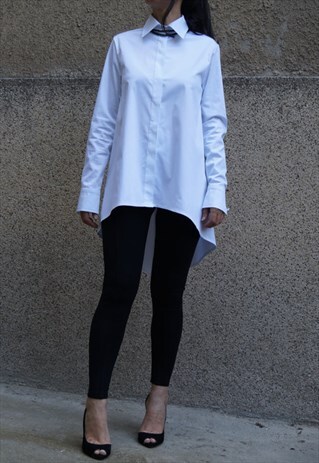OVERSIZED WHITE SHIRT CASUAL TOP HIDDEN BUTTON SHIRT F1496