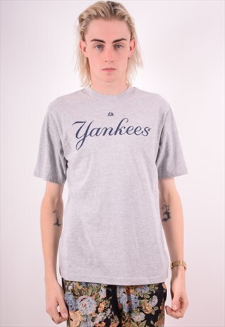 MAJESTIC MENS VINTAGE YANKEES T-SHIRT TOP MEDIUM GREY 90S