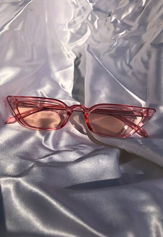 MINI PINK RETRO NARROW Y2K CATEYE SUNGLASSES