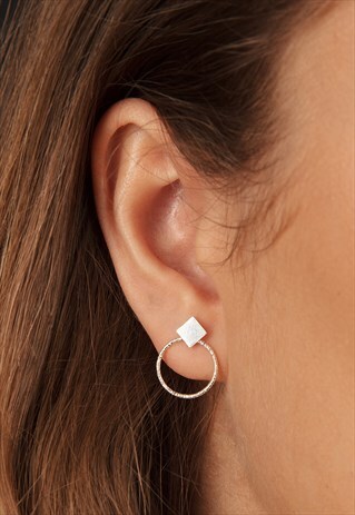 DIAMOND STUD EARRINGS AND EAR JACKETS STERLING SILVER