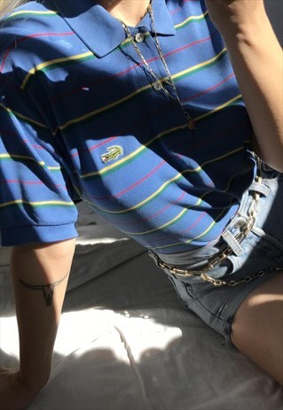 VINTAGE 90S BLUE STRIPED POLO SHIRT BY LACOSTE