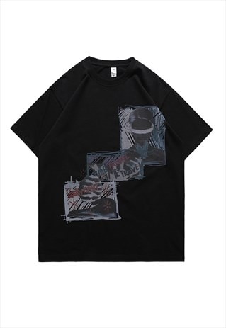 HANDS PRINT T-SHIRT Y2K TEE GOTHIC SLOGAN TOP IN BLACK