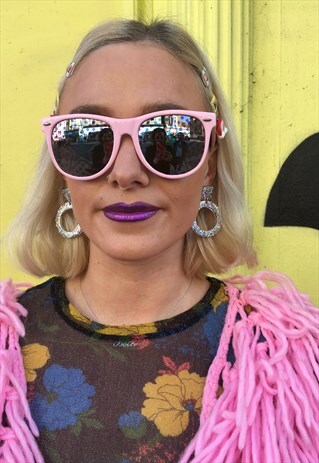 FESTIVAL PINK WAYFARER SUNGLASSES WITH STAR MIRROR LENS