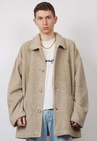VINTAGE 90'S ELLESSE BEIGE HEAVY FLEECE JACKET