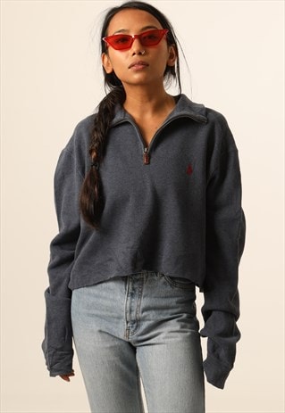 VINTAGE RALPH LAUREN EMBROIDERED CROPPED 1/4 ZIP SWEATSHIRT