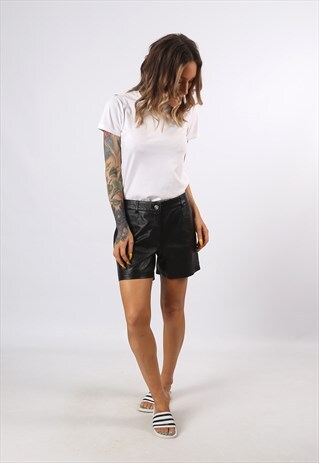 MID - HIGH WAISTED LEATHER SHORTS BOHEMIAN UK 12 (K7CO)