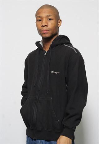 VINTAGE CHAMPION FULL ZIP LOGO HOODIE BLACK