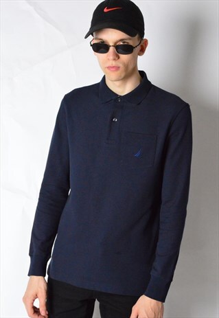 NAVY BLUE NAUTICA LONG SLEEVE POLO SHIRT