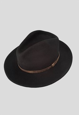 New Vintage Style Ladies Hat Fedora Black Wool Wide Brim