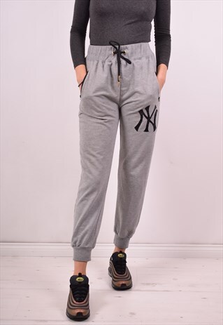 MAJESTIC WOMENS VINTAGE TRACKSUIT TROUSERS W28 L28 GREY 90S