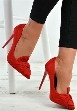 RED BOW STILETTO HEEL COURT PUMPS SHOES