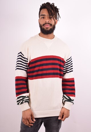 TOMMY HILFIGER MENS VINTAGE JUMPER SWEATER XL BEIGE 90S