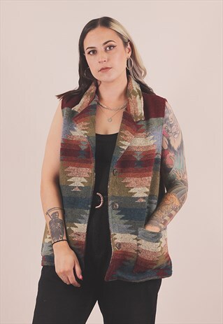 VINTAGE 80S CRAZY PRINT WOOL WAISTCOAT /A14020