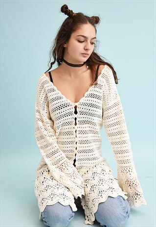 90'S RETRO BOHO SHEER CARDIGAN DRESS IN CROCHET