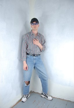 Vintage 90's retro baggy stripped tailored shirt in rainbow 