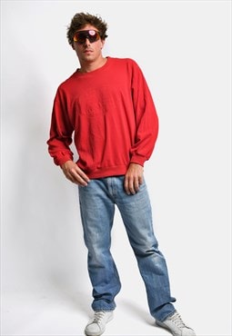 Vintage LACOSTE red sweatshirt men's 90s pullover jumper XL 