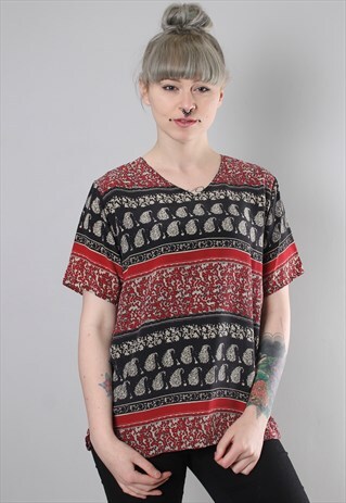 VINTAGE 80S SILK PAISLEY PATTERNED FESTIVAL TOP
