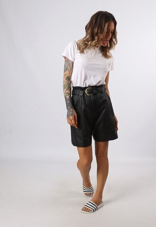 HIGH WAISTED LEATHER SHORTS BOHEMIAN UK 8 - 10 (7CM)