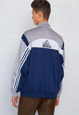 VINTAGE BLUE GREY ADIDAS TRACK JACKET